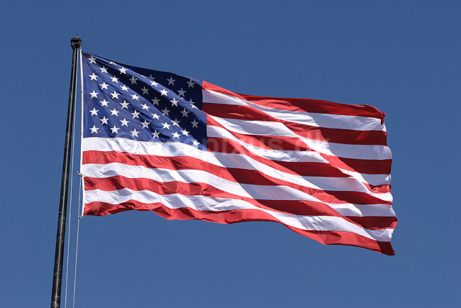 Flag. Det amerikanske flag Stars and Stripes; ; New York; USA; Nord Amerika; ; National symboler, nationalitet, stjerner, striber, flagstang, flagring