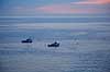 Fiskerb�de. Fiskerb�de i solnedgang ligger fort�jet ud for Sorrento i Italien  Sorrento Italien Europa  fiskeri, havfiskeri, solnedgange
