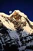 Annapurna South. M�ne over Annapurna South (7219) set fra Annapurna Base Camp ( Scan af KOL1236 )   Annapurna Base Camp / Himalaya bjergene Nepal Asien  Bjerge, sne, m�nen