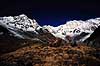 Annapurna South. Annapurna South (tv., 7219 m) og Annapurna I (th., 8091 m) ( Scan af KOL1241 )   Annapurna Base Camp / Himalaya bjergene Nepal Asien  Bjerge, sne