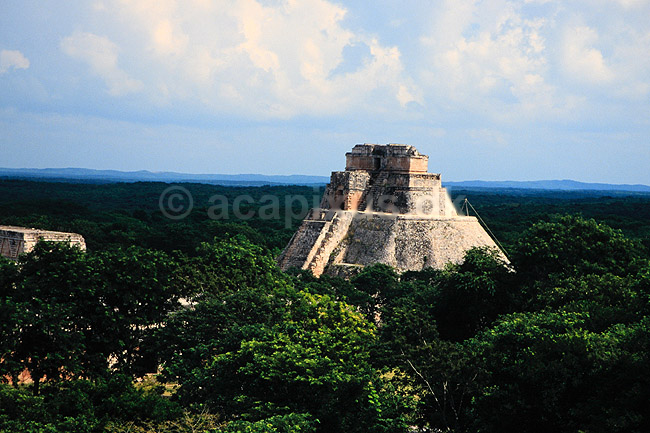 Uxmal. Uxmal - Maya ruiner Pyr�mide del Adivino (Pyramid of the Magician) ( Scan af KOL6763 ) ; ; Uxmal / Yucat�n; Mexico; Nordamerika; ; Mayaerne
