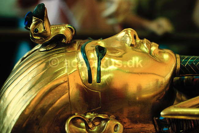 Tutankhamun. Tutankhamun's mumiekiste p� Egyptologisk Museum i Cairo - Den inderste af tre mumiekister, Massivt guld. ( Scan af KOL113 ) ; ; Cairo; Egypten; Afrika; ; guld, guldskat, guldskatte, museer, pharao, pharaoer