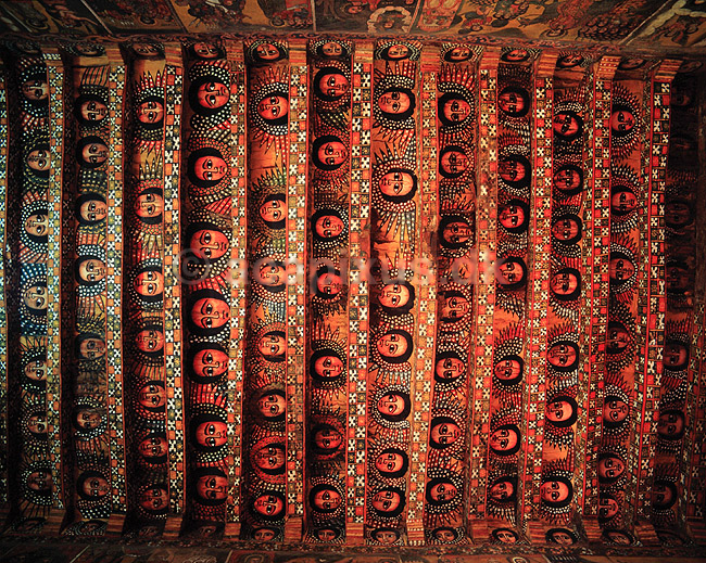 Debre Birhan Selassie kirken. Debre Birhan Selassie kirkens bemalede loft i Gondar ( Scan af KOL5809 ); ; Gondar; Ethiopien; Afrika; ; Religion, kristendom, koptere, koptisk kirke, kirker
