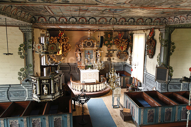 Brandstorp kirke. Kirkerummet i tr�kirke i Brandstorp i Sverige; ; Brandstorp; Sverige; ; ; Kirker, kirke, religion, kristendom
