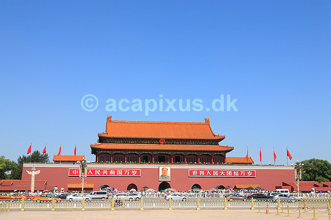 Den Forbudte By. Tian'anmen porten (Den Himmelske Freds Port) ind til Den Forbudte By i Beijing. Stadig med portr�t af Mao Zedung; ; Den Forbudte By / Beijing; Kina; ; ; Palace Museum, The Forbidden City, Det kejserlige palads, UNESCO Verdens Kulturarv, UNESCO World Heritage