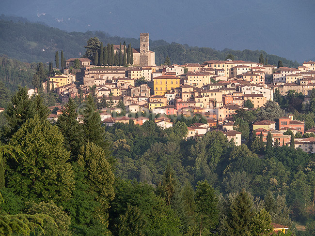 Barga. Bjerglandsby i Toscana nord for Lucca. Duomo di Barga p� toppen af landsbyen; ; Barga; Italien; ; ; Landskab, Toscany