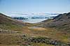Indlandsisen. Indlandsisen med fjeldlandskab i forgrunden n�r Russel gletscheren p� Gr�nland  Kangerlussuaq Gr�nland   S�ndre Str�mfjord, landskaber, indlandsis, gletcher, gletsjer, gletscher, br�, is-br�, skri�j�kull, j�kel, glacier