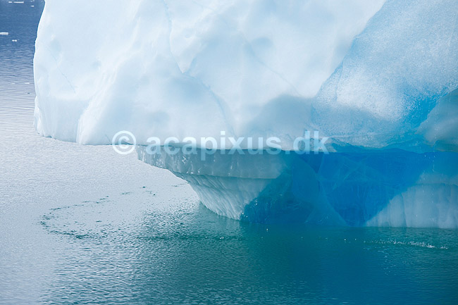 Isbjerg. Vand frosset til is i en spr�kke i indlandisen danner nu et bl�t b�nd i et isbjerg. Smeltevand drypper ned over kanten og ned i havet; ; Ilulissat; Gr�nland; ; ; Jakobshavn, isbjerge, iceberg, icebergs