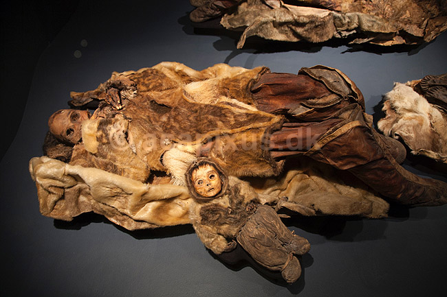 Mumier. Mumier af inuitter fra omkring �r 1475 af Qilakitsoqfolket fra Qilakitsoq n�r Uummannaq. Udstillet p� Nationalmuseet i Nuuk; ; Nuuk; Gr�nland; ; ; Godth�b, hovedstad p� Gr�nland, Inuit