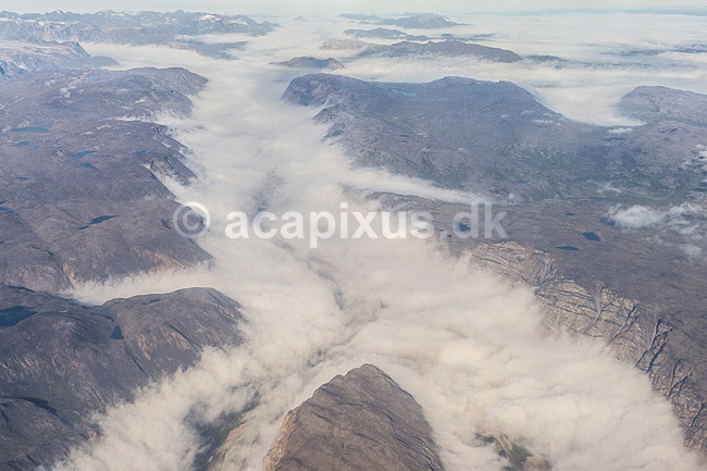 Gr�nland. Gr�nland med indlandsis og fjorde set fra indenrigsfly imellem Nuuk og Kangerlussuaq; ; ; Gr�nland; ; ; 
