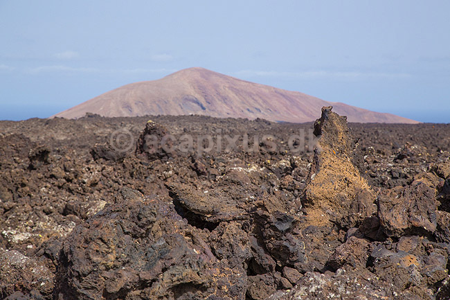 Lanzarote. Stykker af lavasten p� slette ved vulkan i Timanfaya Nationalparken p� Lanzarote i De Kanariske �er; ; Parque Nacional de Timanfaya / Lanzarote; Spanien; ; ; Vulkaner, vulkanisme, vulkan, lava