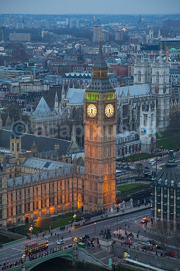 London. Palace of Westminster, Big Ben og Westminster Abbey set fra London Eye; ; London; England; ; ; Storbyer, Storbritanien, River Thames, Downtown, City