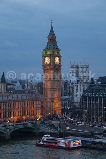 London. Palace of Westminster, Big Ben og Westminster Abbey set fra London Eye; ; London; England; ; ; Storbyer, Storbritanien, River Thames, Downtown, City