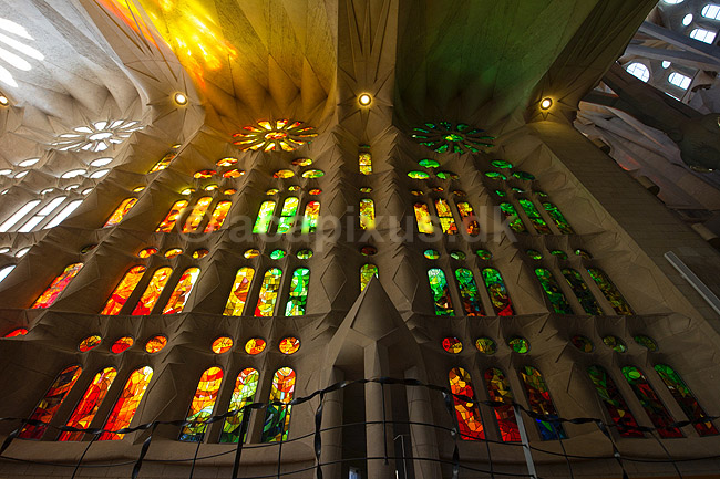 La Sagrada Familia. Interi�r i hovedskibet i Gaudis uf�rdige kirke, Sagrada Familia, i Barcelona; ; Barcelona; Spanien; ; ; Temple Expiatori de la Sagrada Familia, Basilica and Expiatory Church of the Holy Family, Antoni Gaudi, UNESCO world heritage