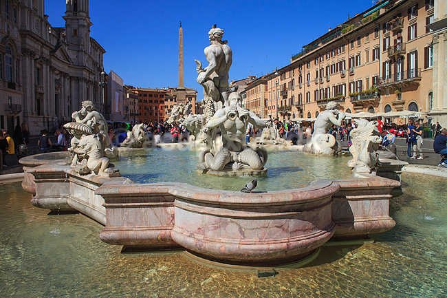 Piazza Navona. Fiumi font�nen p� Piazza Navona i Rom; ; Rom; Italien; ; Sev�rdigheder; turistsev�rdigheder
