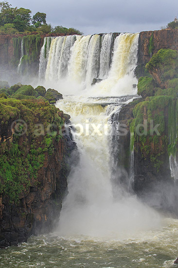 Iguazu vandfaldene. Salto san Martin ved Iguazu vandfaldene - set fra den Argentinske side af vandfaldene; ; Iguazu; Argentina; Sydamerika; ; Vandfald, The Iguazu Falls, Iguaz� Falls, Iguassu Falls, Igua�u Falls, Cataratas del Iguaz�, Cataratas do Igua�u 