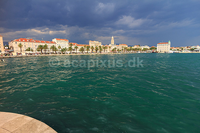 Split. Palmer langs havnepromendaen, Obala Hrvatskog narodnog preporoda, i Split; ; Split; Kroatien; ; ; Havn, havne, skyer, overskyet, turistm�l
