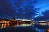Stavanger. Bybillede over havnen i Stavanger i skumringen  Stavanger Norge   Bybilleder gadebilled