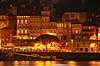 Porto i aftenskumring. Husfacader i bydel Ribeira i Porto ned imod floden Duoro  Porto Portugal   Bybilleder, floder