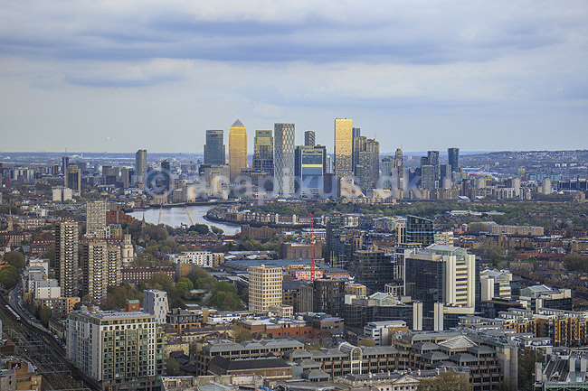 London skyline. London Canary Wharf skyline og Themsen set fra The Fenchurch Building (The Walkie-Talkie); ; London; England; ; ; Skyskrabere, storbyer, hovedsad, hovedst�der