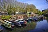 Husb�de. Husb�de forankret ved Lisson Grove Mooring i Regent's Canal i Little Venice i London  Little Venice / London England   Husb�d, beboelse, huspriser