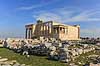 Akropolis. Erechtheion templet (Temple of Athena Polias) p� Akropolis med Korehallen, ogs� kaldet karyatidehallen, med de seks korer eller karyatider  Akropolis / Athen Gr�kenland  Sev�rdigheder Hellas, Acropolis, templer