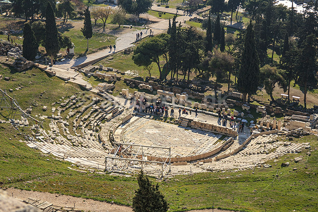 Dionysus ampfiteateret. Theatre of Dionysus ved foden af Akropolis i Athen; ; Akropolis / Athen; Gr�kenland; ; Sev�rdigheder; Hellas, Acropolis, amphiteater
