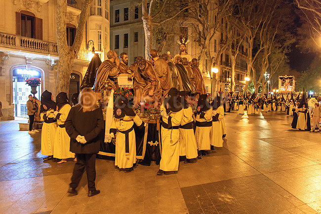 P�skeprocession i Palma de Mallorca. P�ske procession p� Passeig del Born i Palma de Mallorca under La Semana Santas (den hellige uge); ; Palma de Mallorca; Spanien; ; Sev�rdigheder; Kristendom, katolsk, religion, p�sken