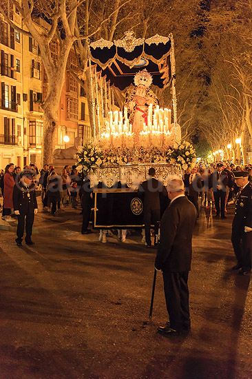 P�skeprocession i Palma de Mallorca. P�ske procession p� Passeig del Born i Palma de Mallorca under La Semana Santas (den hellige uge); ; Palma de Mallorca; Spanien; ; Sev�rdigheder; Kristendom, katolsk, religion, p�sken