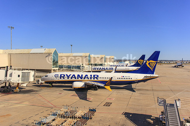 Ryanair. Fly fra flyselskabet Ryanair ved terminalen i Palma de Mallorca Lufthavn ; ; Aeroport de Palma / Palma de Mallorca; Spanien; ; ; Lufthavne, airport, flytrafik, jetfly, passagerfly, rutefly, rejse, rejser, transport