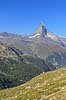Matterhorn. Det ikoniske bjerg Matterhorn set fra n�r bjergs�en Stellisee  Zermatt Schweiz   Alperne, bjerglandskab, Alpelandskab, bjergvandring