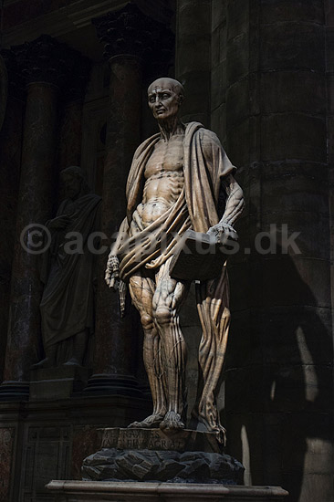 Apostelen Bartholom�us . Stattue forestillende Apostelen Bartholom�us eller Saint Bartholomeo Flayed i Milanos Domkirke. Statue af Marco D Agrate; ; Duomo di Milano / Milano; Italien; ; Sev�rdigheder; Kirke, kirker, kristendom, religion, katolisme, Jesus desciple