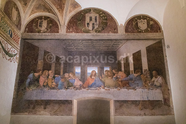 Den Sidste Nadver af Leonardo da Vinci. Jesus og hans desciple i maleriet Den Sidste Nadver af Leonardo da Vinci dateret til 1495�1498. P� v�gen i refractoriet i Santa Maria delle Grazie klosteret; ; Santa Maria delle Grazie i Milano / Milano; Italien; ; Sev�rdigheder; Il Cenacolo, La Ultima Cena, Leonardos Last Supper Museum, Kirke, kirker, kristendom, religion, katolisme