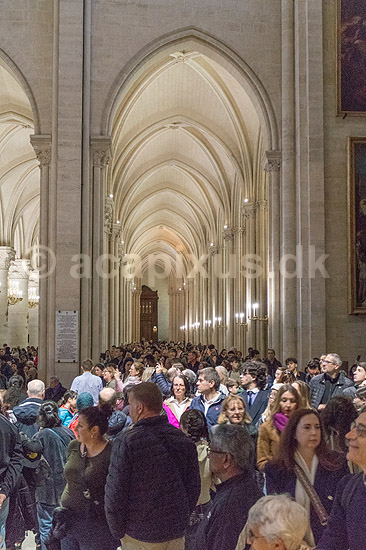 Notre Dame i Paris. Notre Dame er propfuld af bes�gende, som enten skal se den restaurerede kirke eller deltage i p�ske messen; ; Ile de la Cite / Paris; Frankrig; ; ; Religion, kristendom, Notre Dame Cathedral, 6 Parvis Notre-Dame - Place Jean-Paul II, 75004 Paris, France. Kirker, domkirker, katedral, katedraler