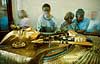 Tutankhamuns mummie coffin in Egyptological Museum.  Cairo Egypt Africa  mummy in coffin