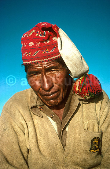 Mand fra �en Taquile i Titicacas�en; ; Lake Titicaca; Peru; Syd Amerika; ; 