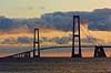 Storebaeltsbroen - The bridge between Funen and Zealand - at sunset   Denmark Europe  transport