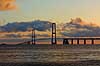Storebaeltsbroen - The bridge between Funen and Zealand - at sunset   Denmark Europe  transport