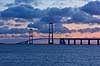 Storebaeltsbroen - The bridge between Funen and Zealand - at sunset   Denmark Europe  transport