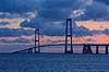 Storebaeltsbroen - The bridge between Funen and Zealand - at sunset   Denmark Europe  transport