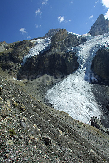 Bl�mlisalpgletscher. Bl�mlisalpgletscheren i Oeschinental i de Schweiziske Alper; ; Kandersteg; Schweiz; Europa; ; glaciologe, erosion, gletschere