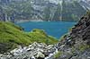 Oeschinensee. Oeschinensee i Oeschinental i de Schweiziske Alper  Kandersteg Schweiz Europa  
