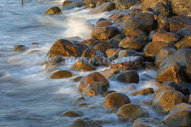 Stenkyst. Kystsikring med kampesten ved Vejlbystrand i Nordsj�lland; ; Vejlbystrand; Danmark; ; landskaber; br�nding, erosion